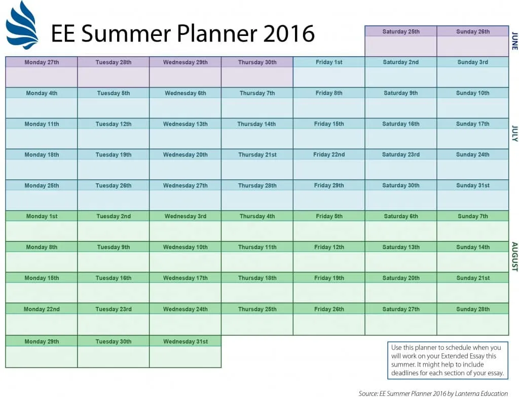 Extended Essay Summer Planner